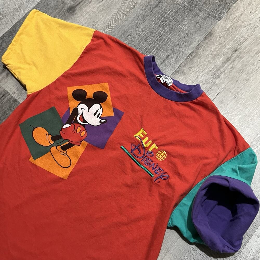 Vintage Euro Disney T Shirt Adult M Mickey Mouse 80s Color Block Cartoon - Picture 3 of 4